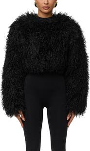 Naked Wardrobe Faux Fur Plush Cropped Jacket