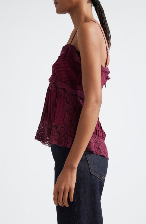 Farm Rio Lace Trim Pintuck Satin Camisole In Purple
