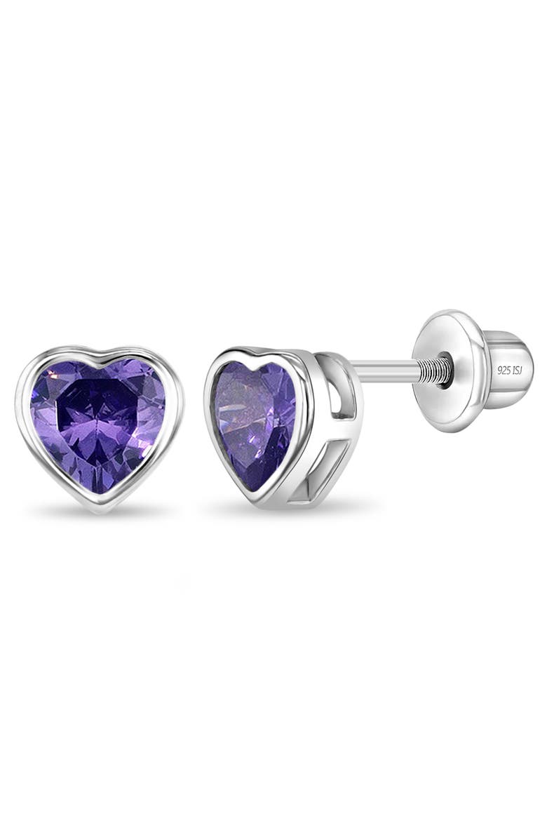 Bezel Cubic Zirconia Heart Earrings, Main, color, Purple