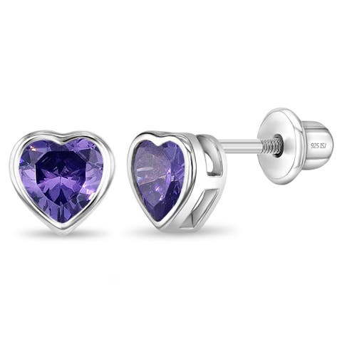 Bezel Cubic Zirconia Heart Earrings