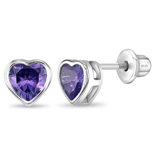 Shop In Season Jewelry Bezel Cubic Zirconia Heart Earrings In Purple