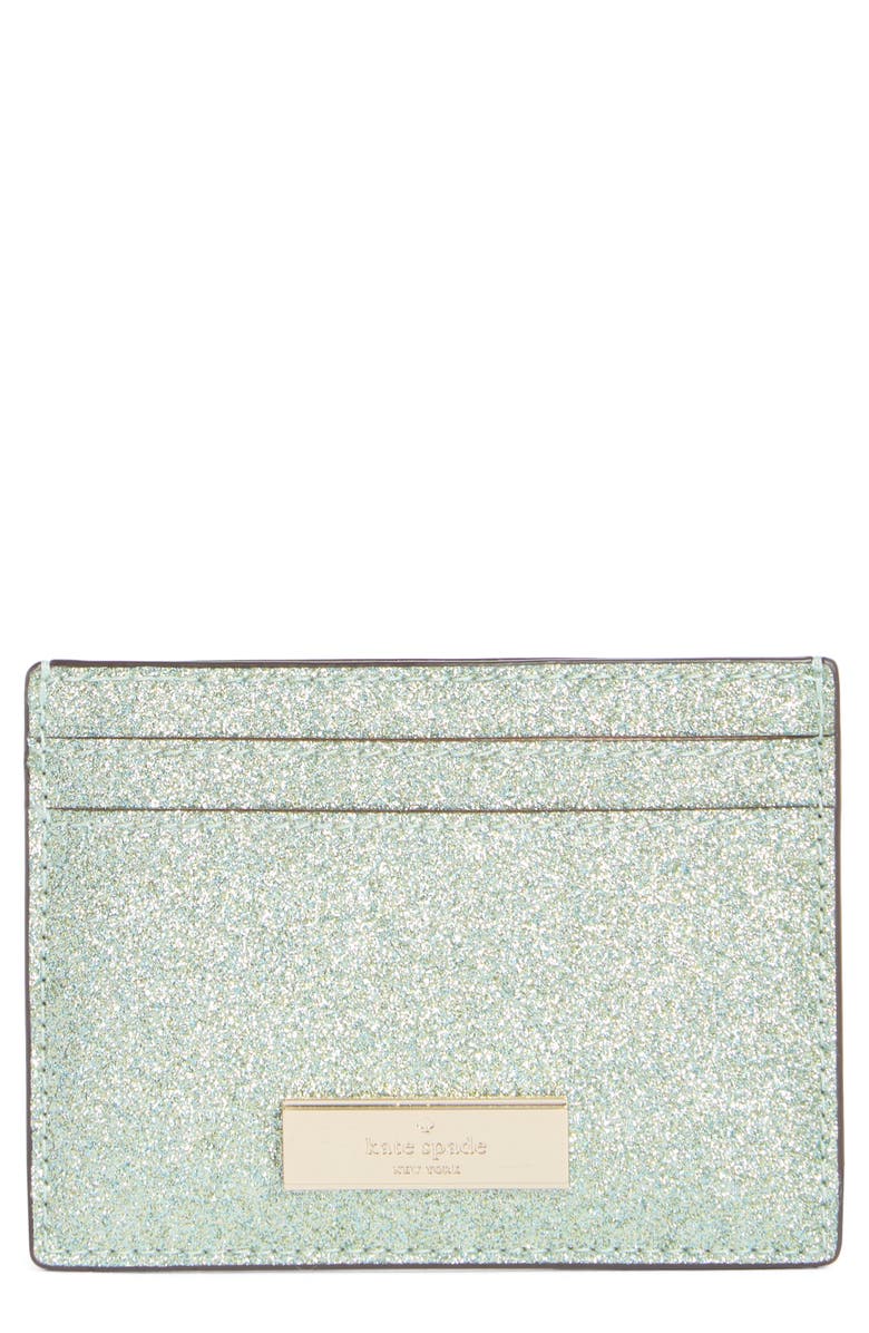 Kate Spade New York kenzie glitter card case, Main, color, Seawater
