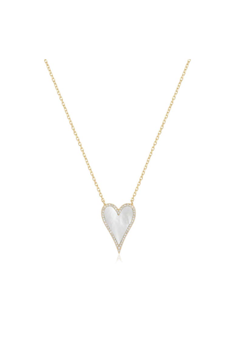 Elongated Mother of Pearl CZ Halo Heart Necklace, Main, color, Mother of Pearl