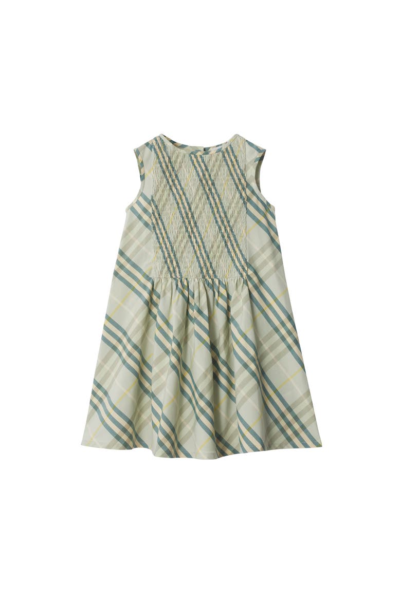 Girls' Check Cotton Poplin Dress, Main, color, Breeze