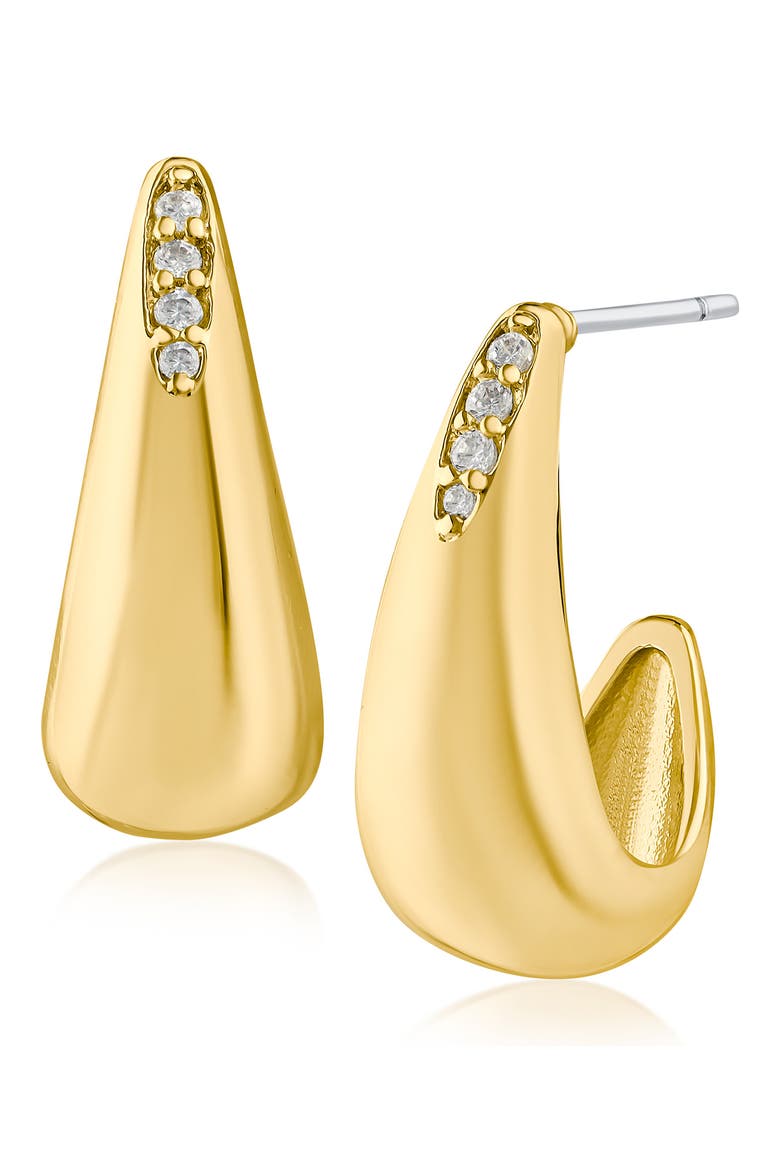 Pavé Cubic Zirconia Curved Teardrop Earrings, Main, color, GOLD