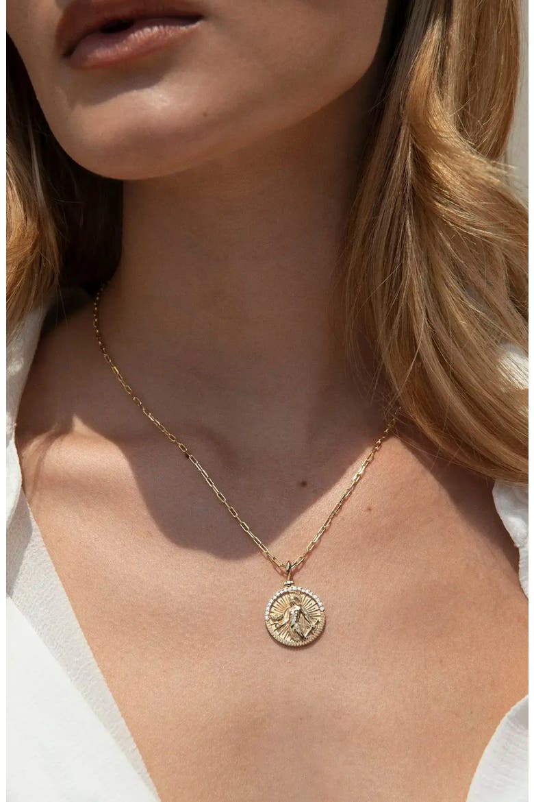 Diamond Athena Medallion Pendant Necklace, Alternate, color, 14K YELLOW GOLD