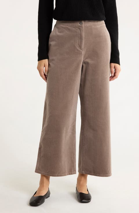 Stretch Organic Cotton Corduroy Wide Leg Ankle Pants