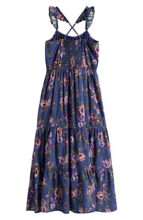 Ava & Yelly Kids' Floral Ruffle Strap Maxi Dress In Blue