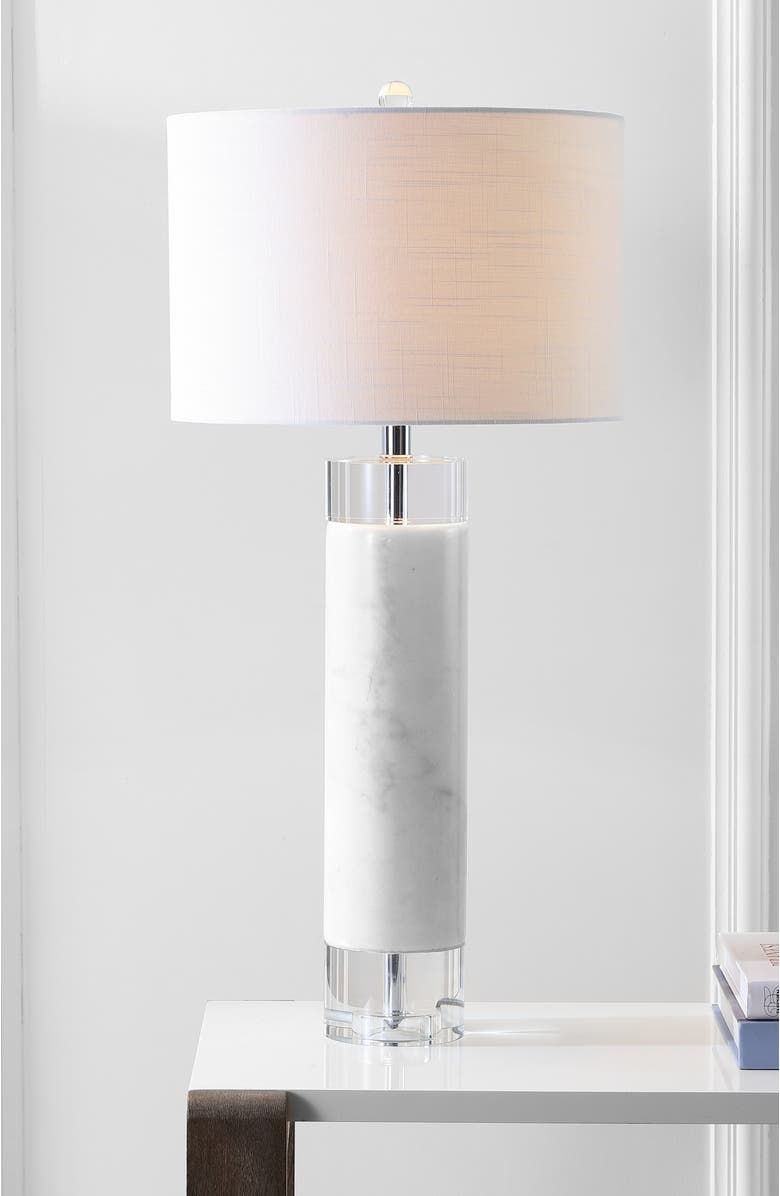JONATHAN Y Hunter 32" Marble/Crystal LED Table Lamp, White, Alternate, color, White/Clear