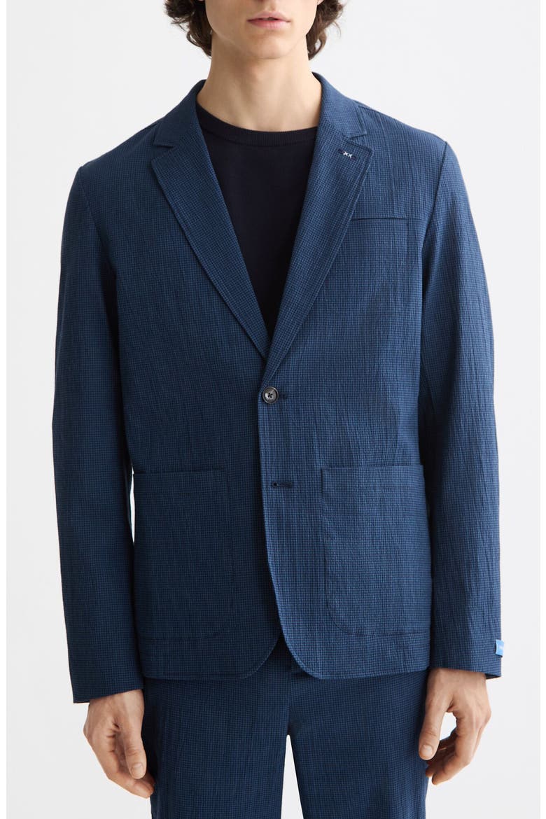 Regular Fit Unconstructed Cotton Stretch Seersucker Suit Jacket, Main, color, SKY CAPTAIN MINI CHECK