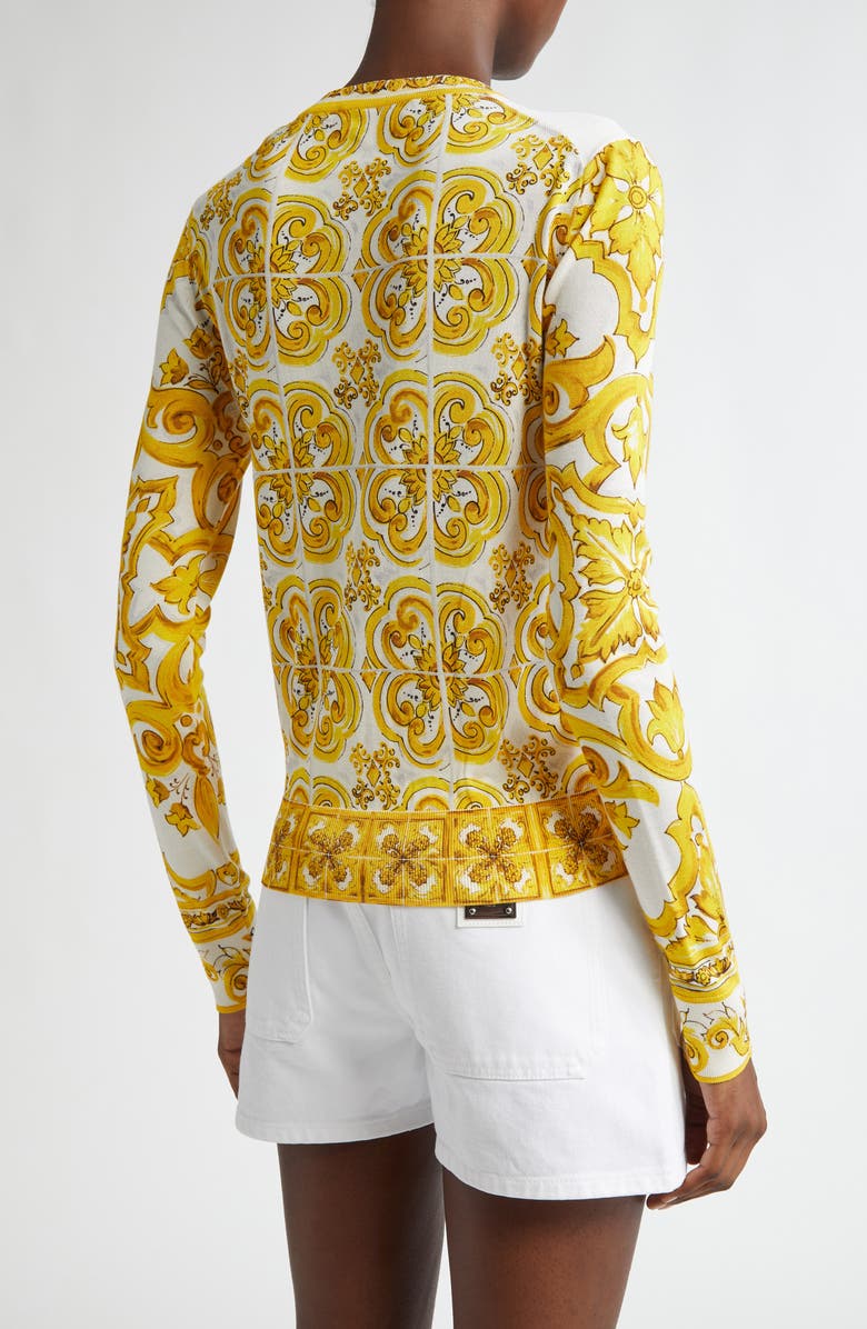 Dolce&Gabbana Majolica Print Silk Sweater, Alternate, color, 