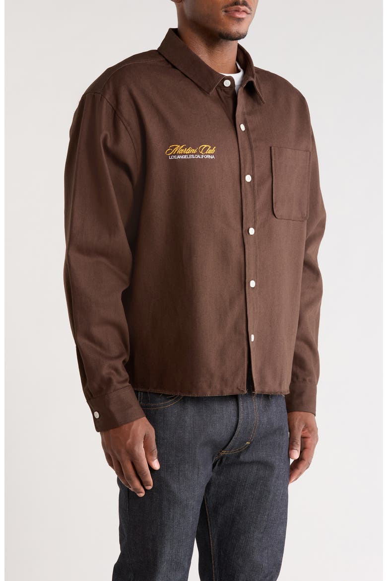Embroidered Cotton Canvas Button-Up Shirt, Alternate, color, BROWN