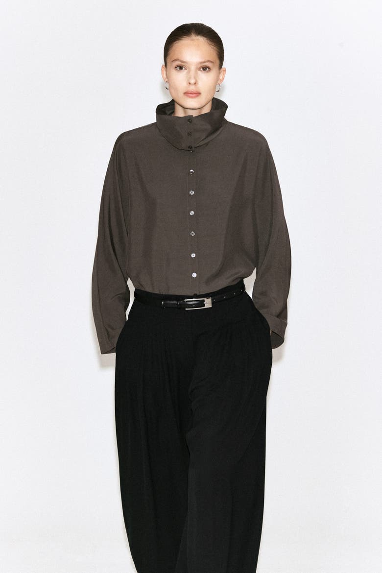 Fluid Mock-Neck Blouse, Main, color, GRAY