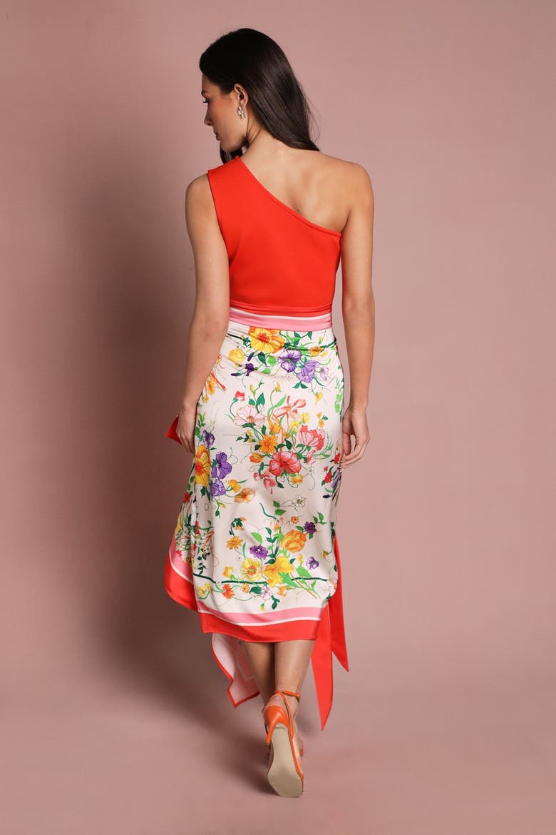 Bandage One Shoulder Printed Midi Dress, Alternate, color, Ivory