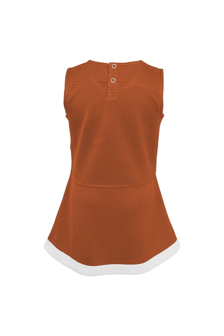 Girls Toddler Burnt Orange/White Texas Longhorns Two-Piece Cheer Captain Jumper Dress & Bloomers Set, Alternate, color, Burnt Orange