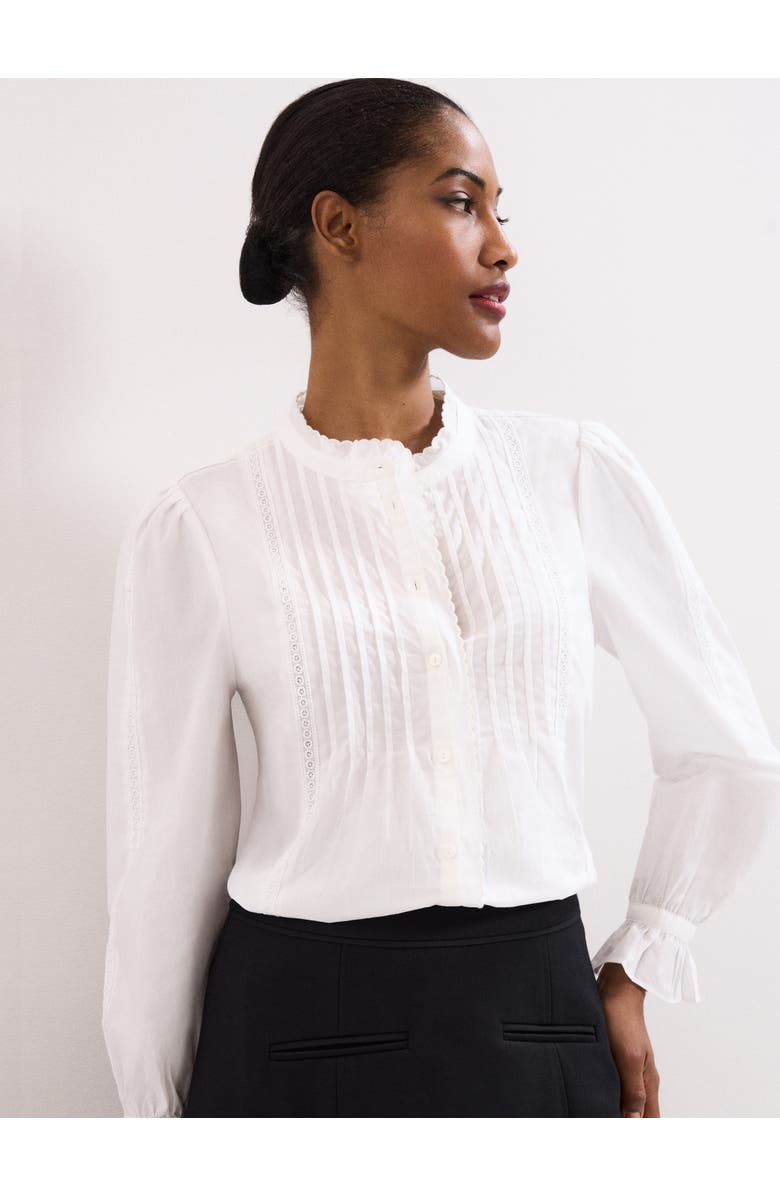 Phase Eight Laurie Pleated Embroidered Cotton Blouse, Main, color, Ivory