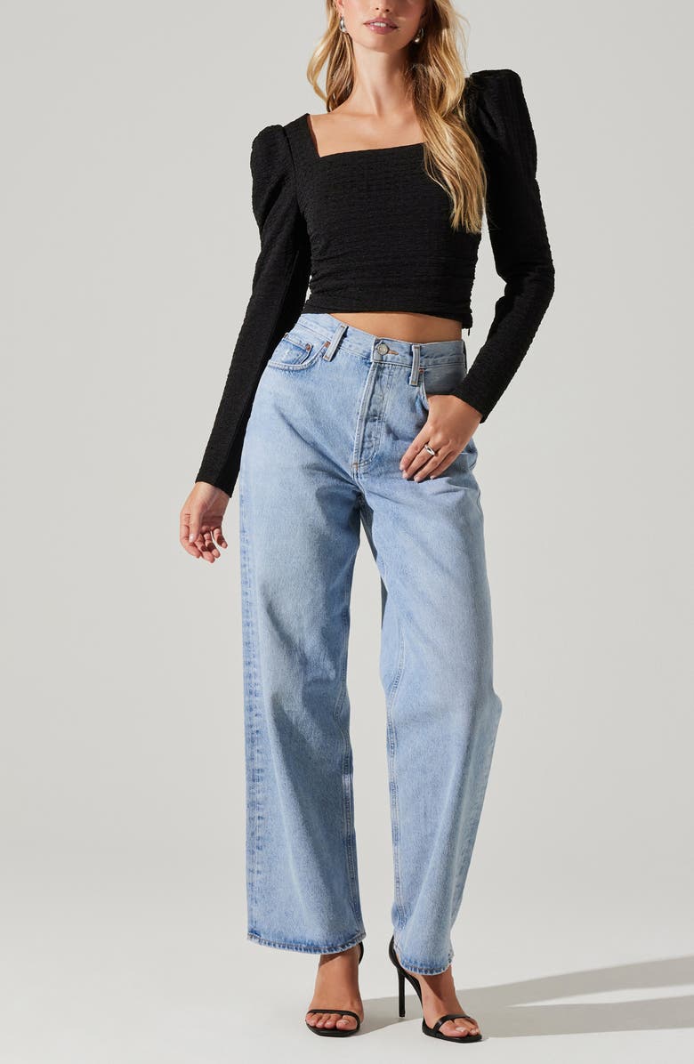 ASTR the Label Puff Shoulder Textured Knit Crop Top, Alternate, color, Black