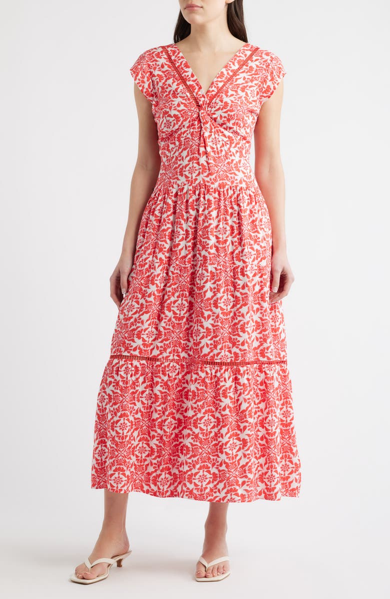 CITY BLUES Print Tiered Maxi Dress, Main, color, Red/ Pink