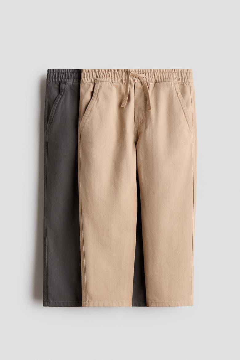 2-pack Cotton Pull-on Trousers, Main, color, Beige/dark gray