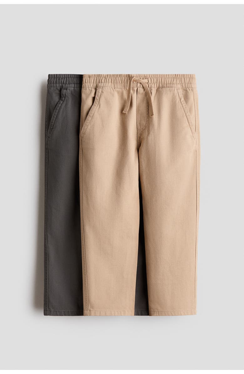 H&M 2-pack Cotton Pull-on Trousers, Main, color, Beige/Dark Gray