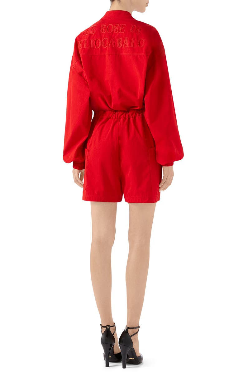 Gucci Logo Label Cotton Romper, Alternate, color,