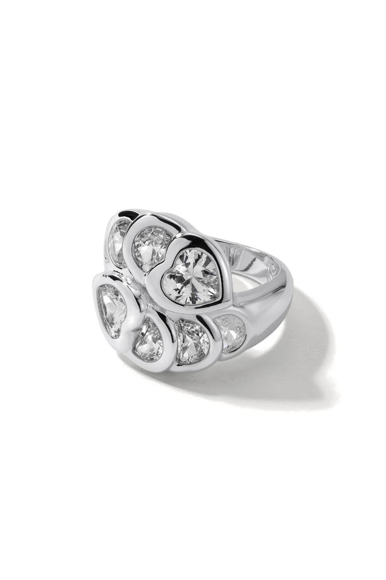 Mixed Cut Cubic Zirconia Cocktail Ring, Main, color, SILVER