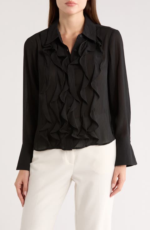 Ruffle Front Button-Up Shirt