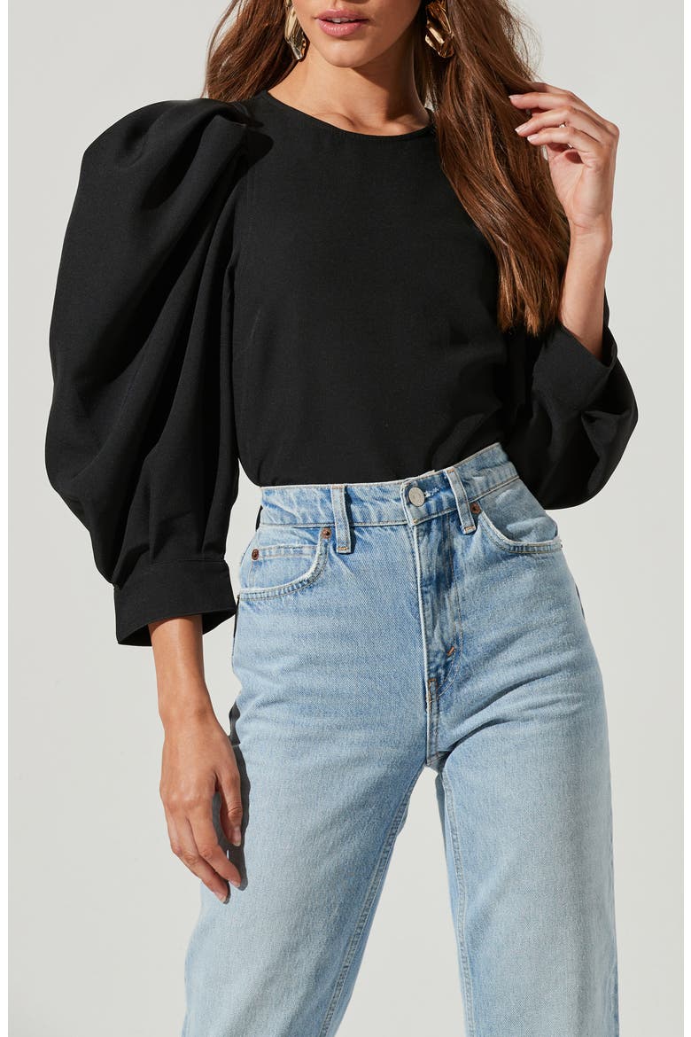 Bubble Sleeve Blouse, Alternate, color, BLACK