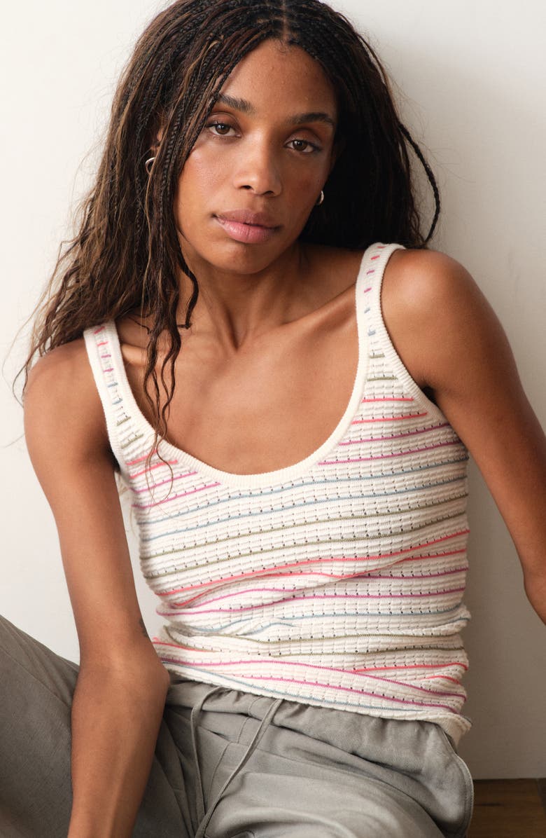 Marine Layer Siena Stripe Cotton Pointelle Sweater Tank, Alternate, color, Stripe Multi