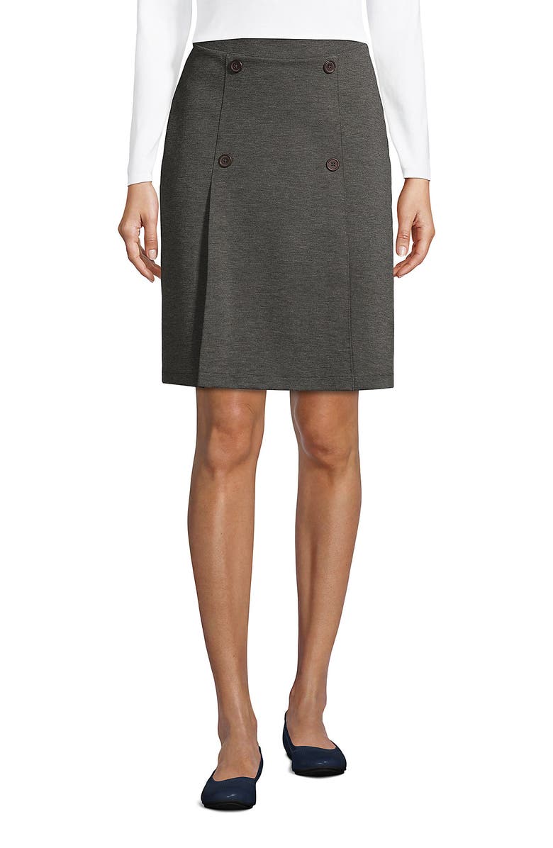 Lands' End School Uniform Ponte Button Front Skort, Main, color, Charcoal Heather
