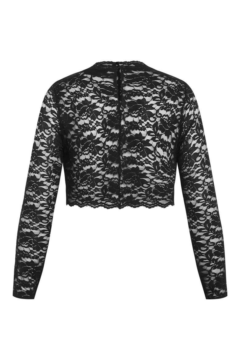 Arlette Sheer Lace Crop Top, Alternate, color, BLACK