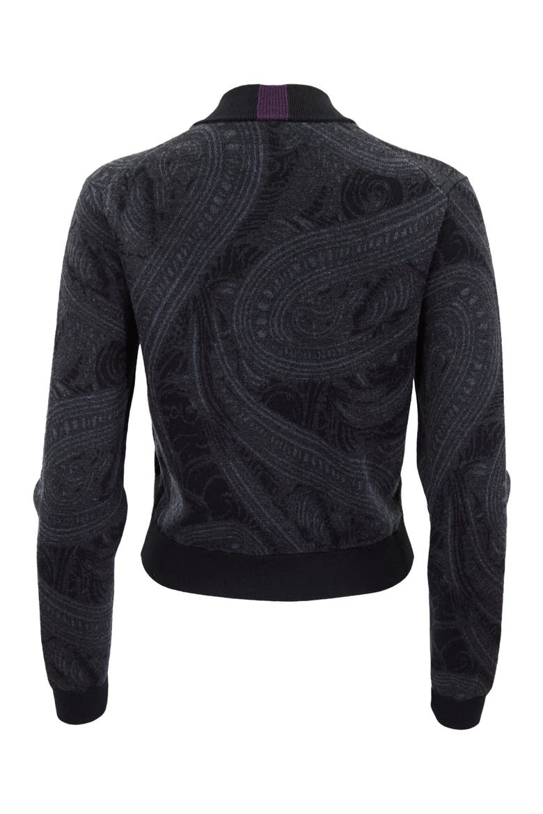 Susan Merino Wool Zip-up Jacquard Cardigan Sweater, Alternate, color, Badalona Charcoal