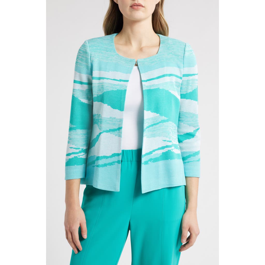 Shop Ming Wang Heritage Fit Jacquard Knit Jacket In Emerald Awe/calypso Blue
