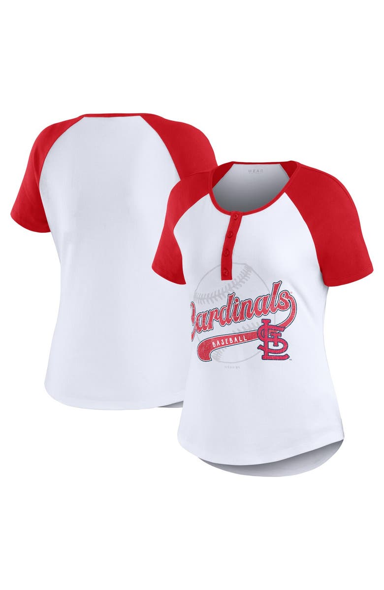 WEAR by Erin Andrews Women's WEAR by Erin Andrews White/Red St. Louis Cardinals Henley Raglan T-Shirt, Main, color, White
