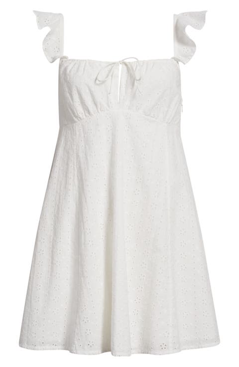 Eyelet Embroidery Flutter Sleeve Minidress