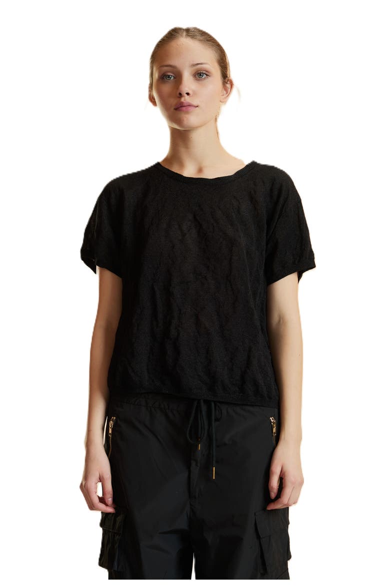 Crinkle Knit Short Sleeve Top, Main, color, Black