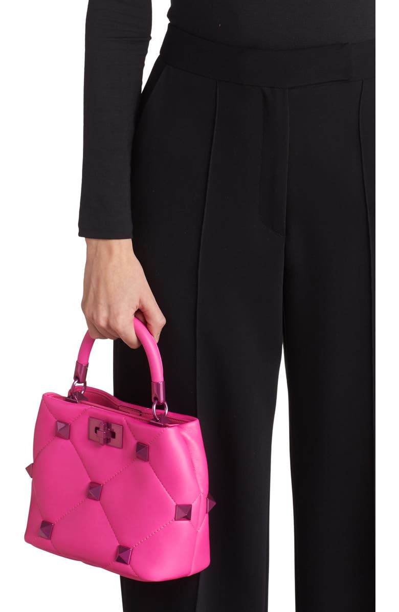 Valentino Garavani Small Roman Stud Pink PP Quilted Leather Top Handle Bag, Alternate, color,