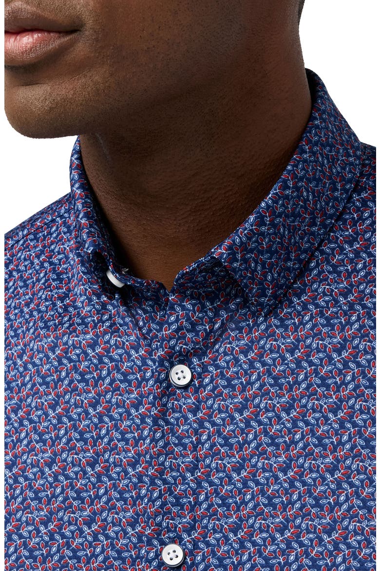 Halyard Trim Fit Navy Variegated Leaf Short Sleeve Performance Button-Up Shirt, Alternate, color, MIDNIGHT NAVY VARIEGATED LEAF