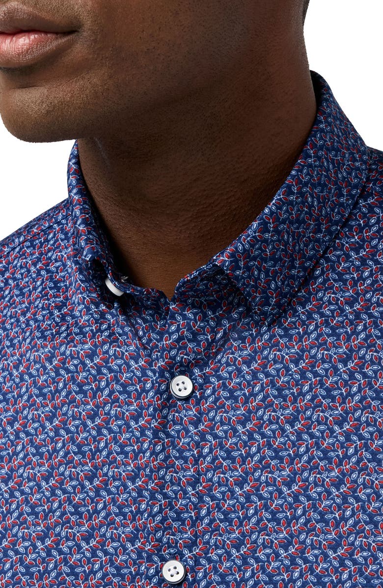 Mizzen+Main Haylard Trim Fit Navy Variegated Leaf Short Sleeve Button-Up Shirt, Alternate, color, Midnight Navy Variegated Leaf