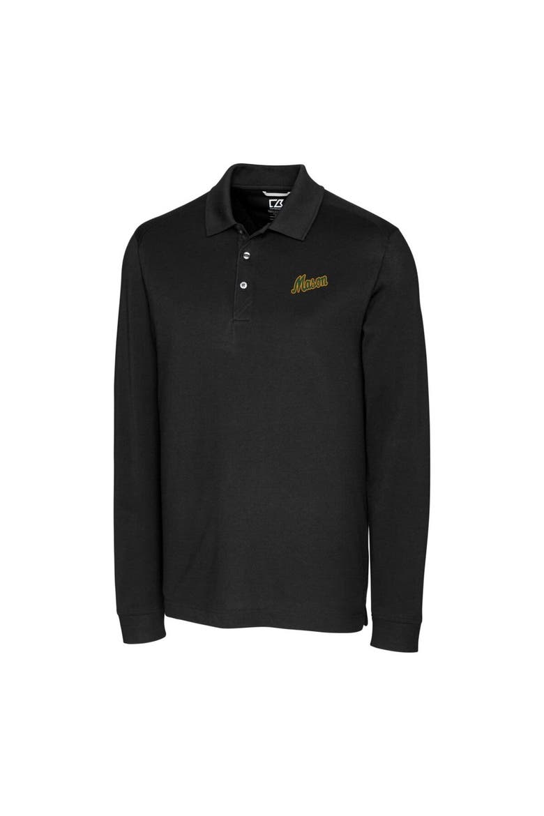 Men's Cutter & Buck Black George Mason Patriots Vault Advantage Tri-Blend Pique Big & Tall Long Sleeve Polo, Alternate, color, Black