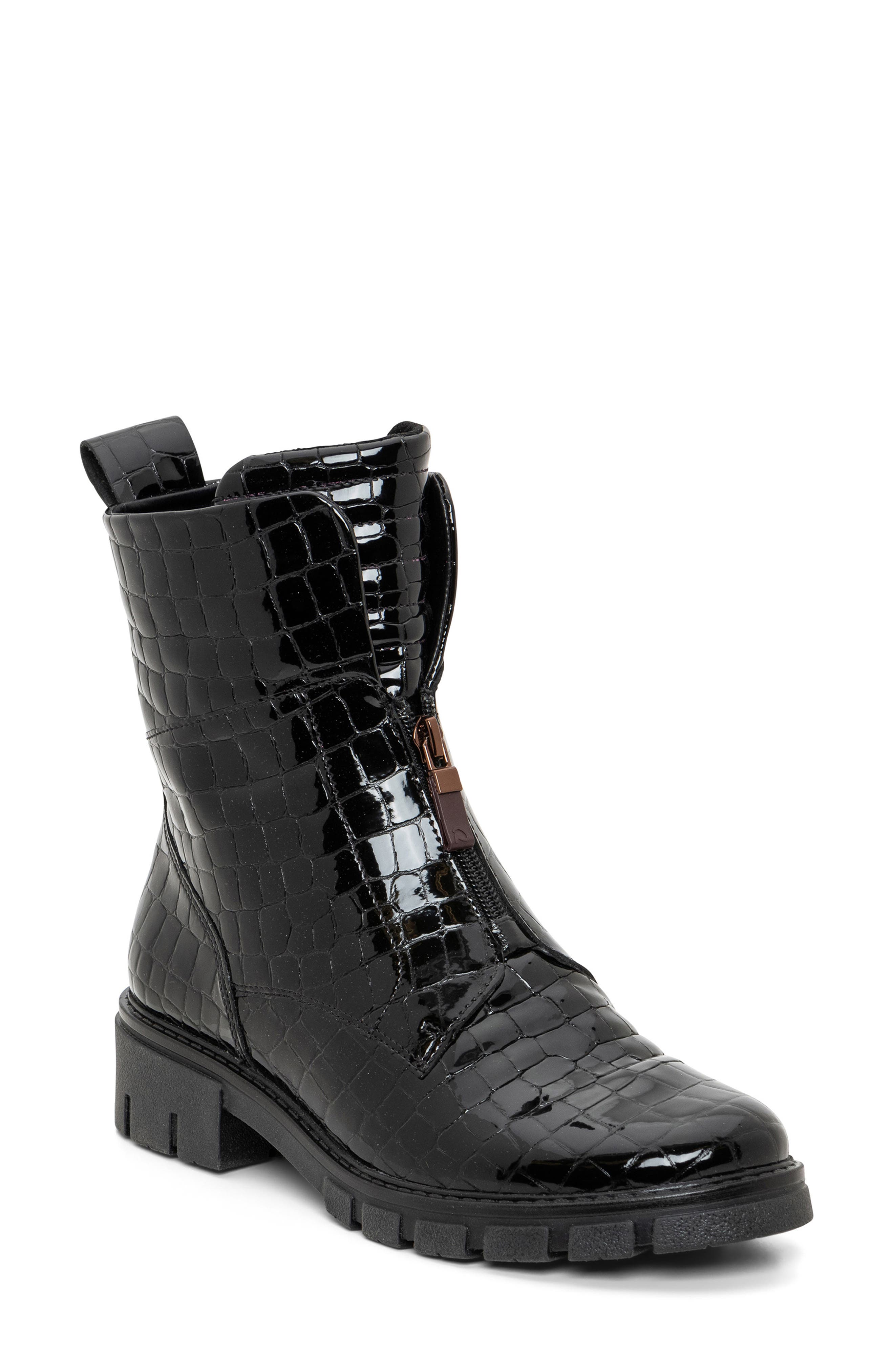 ara Deon Zip Combat Boot, Main, color, Black