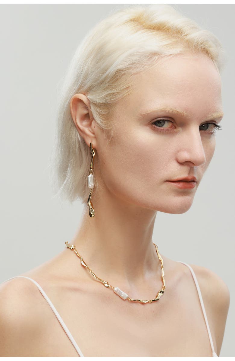 Classicharms Freshwater Baroque Pearl Molten Necklace, Alternate, color, Gold