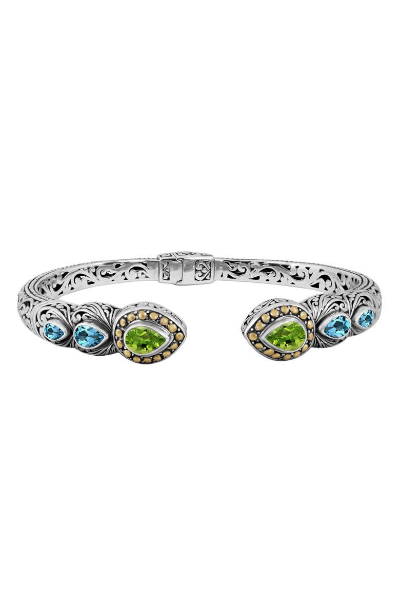 DEVATA 18K Gold & Sterling Silver Citrine & Peridot Filigree Cuff Bracelet, Main, color, 
