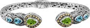 DEVATA 18K Gold & Sterling Silver Citrine & Peridot Filigree Cuff Bracelet