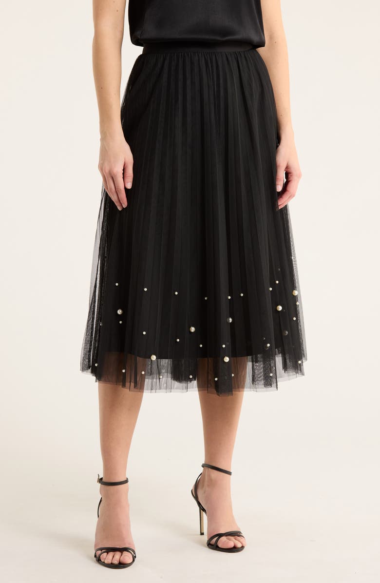 DR2 by Daniel Rainn Imitation Pearl Tulle Skirt, Main, color, Black/ Ivory