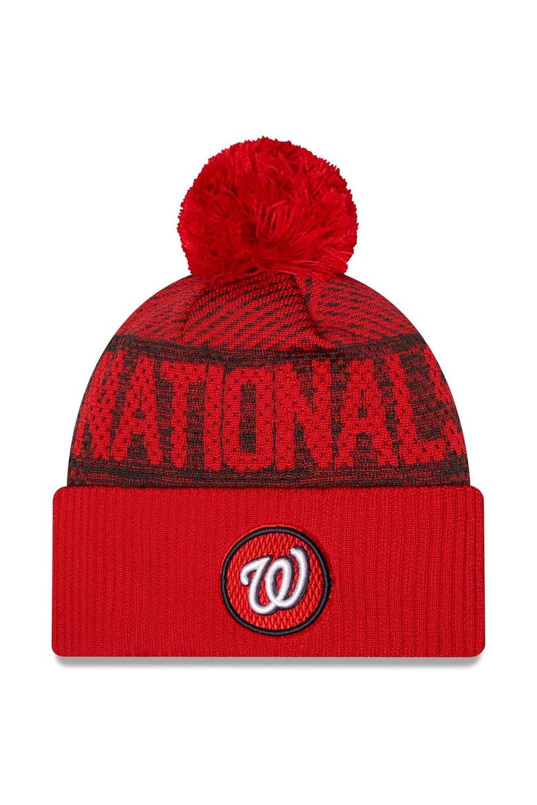Men's New Era Red Washington Nationals Authentic Collection Sport Cuffed Knit Hat with Pom, Main, color, Red
