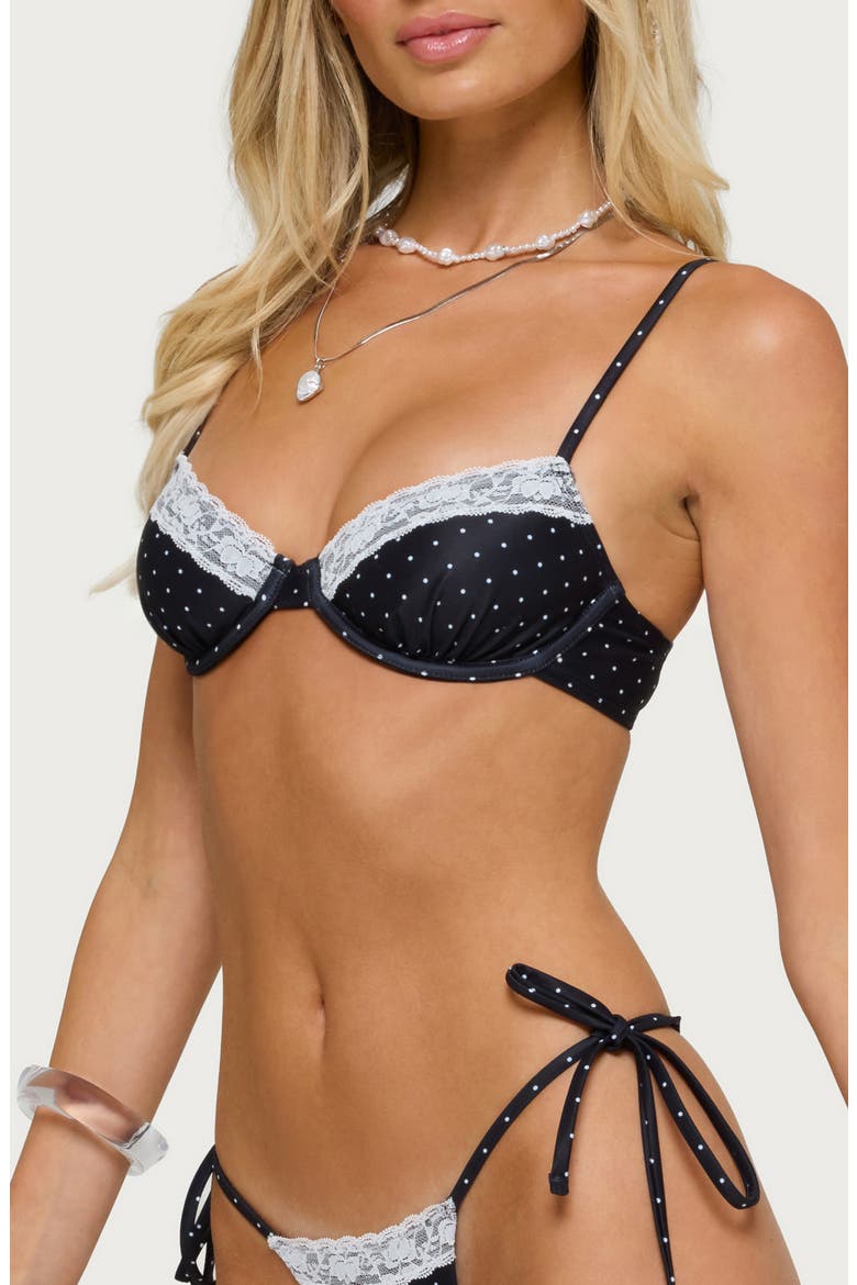 Nicci Polka Dot Lace Trim Underwire Bikini Top, Alternate, color, BLACK/ WHITE