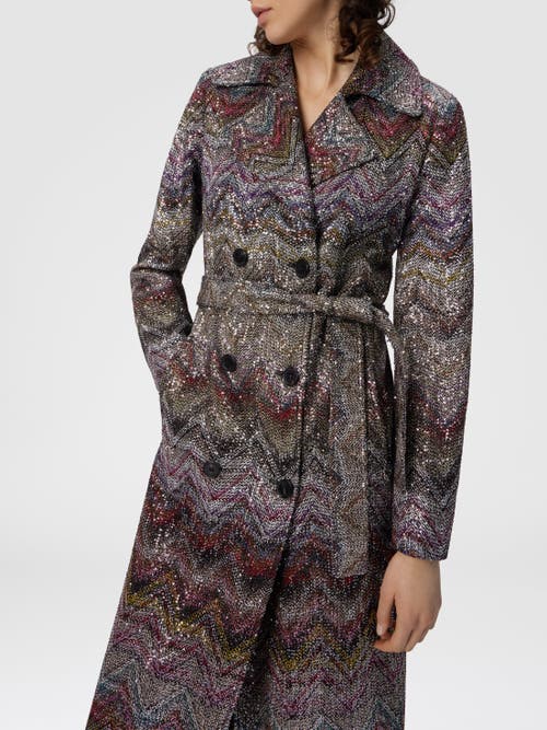 Missoni Long Double-breasted Trench Coat With Wavy Zigzag Pattern In Multi