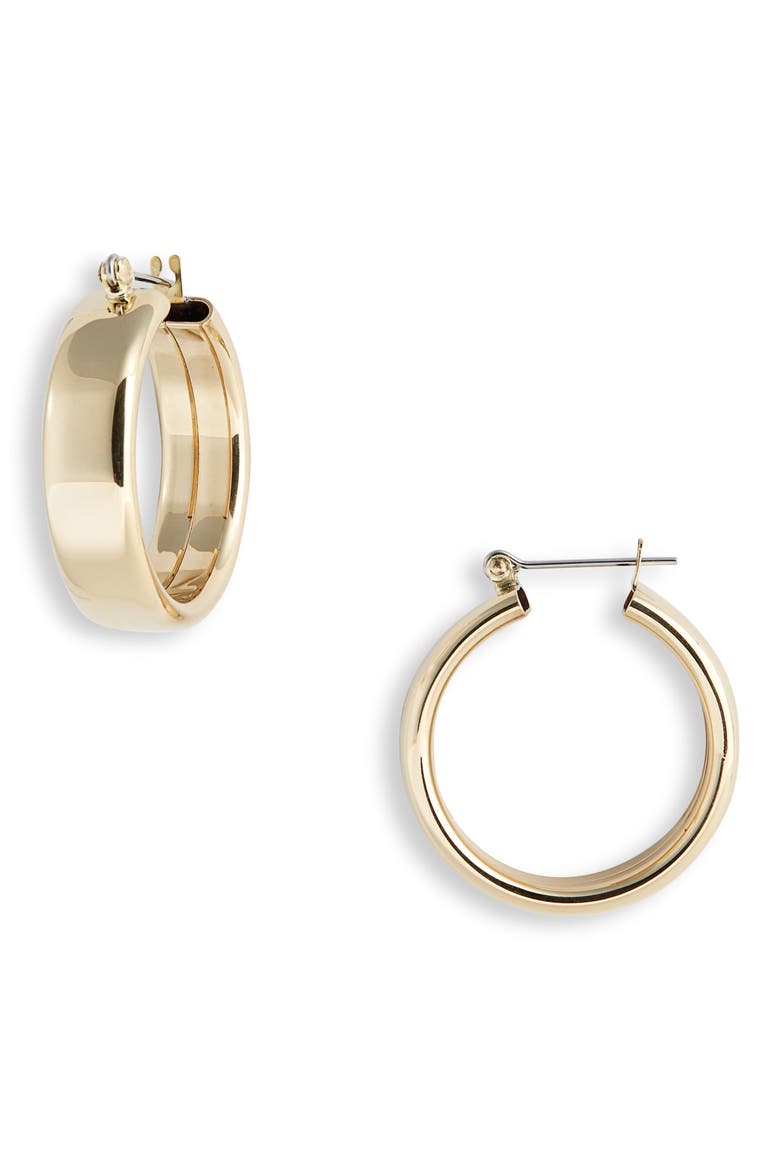 Band Hoop Earrings, Main, color, BRASS