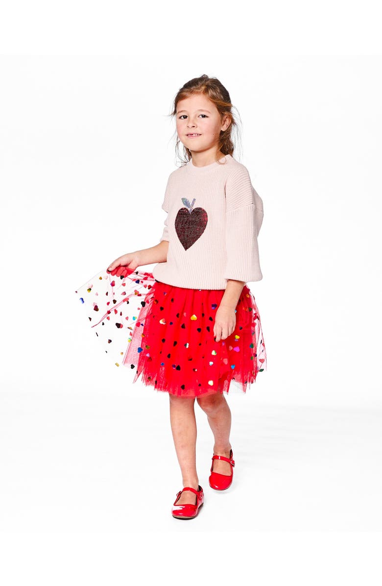 Deux par Deux Tulle Skirt with Iridescent Heart Confettis, Main, color, Red